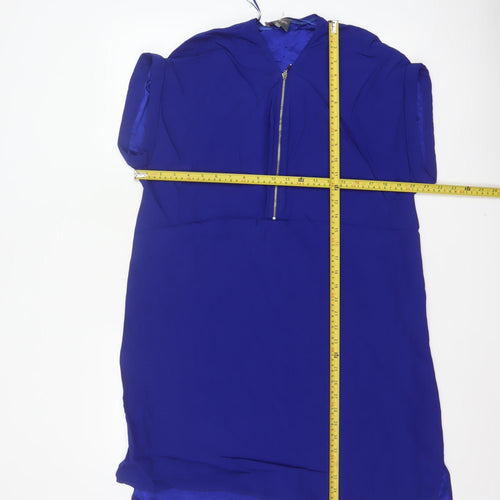 Phase Eight Women’s Blue UK 14 Knee Length Shift Dress Puff Sleeve Zip