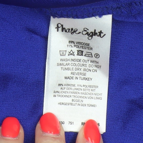 Phase Eight Women’s Blue UK 14 Knee Length Shift Dress Puff Sleeve Zip