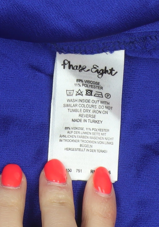 Phase Eight Women’s Blue UK 14 Knee Length Shift Dress Puff Sleeve Zip