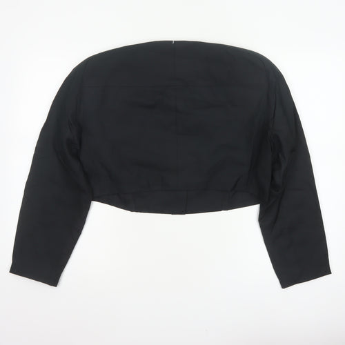 Paola Luccini Women Black Silk Floral Embellished Cropped Jacket Size 12