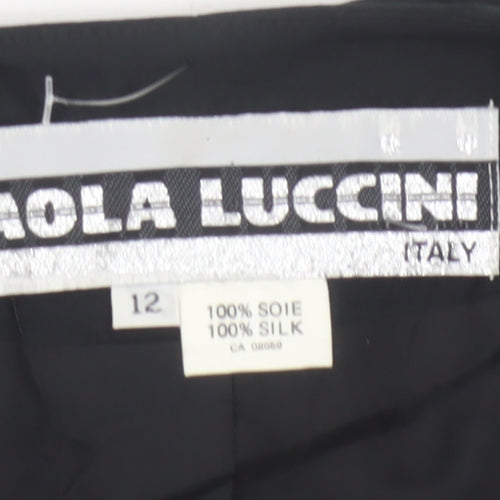 Paola Luccini Women Black Silk Floral Embellished Cropped Jacket Size 12