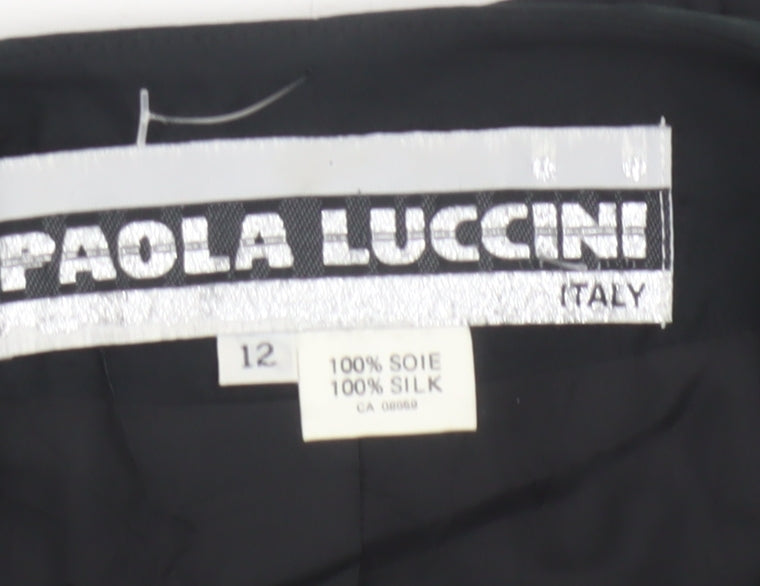 Paola Luccini Women Black Silk Floral Embellished Cropped Jacket Size 12
