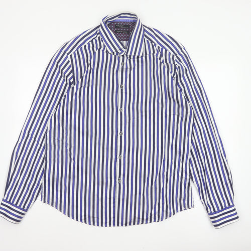 Marks & Spencer Men's Blue White Stripe XL Tailored Fit Cotton Shirt