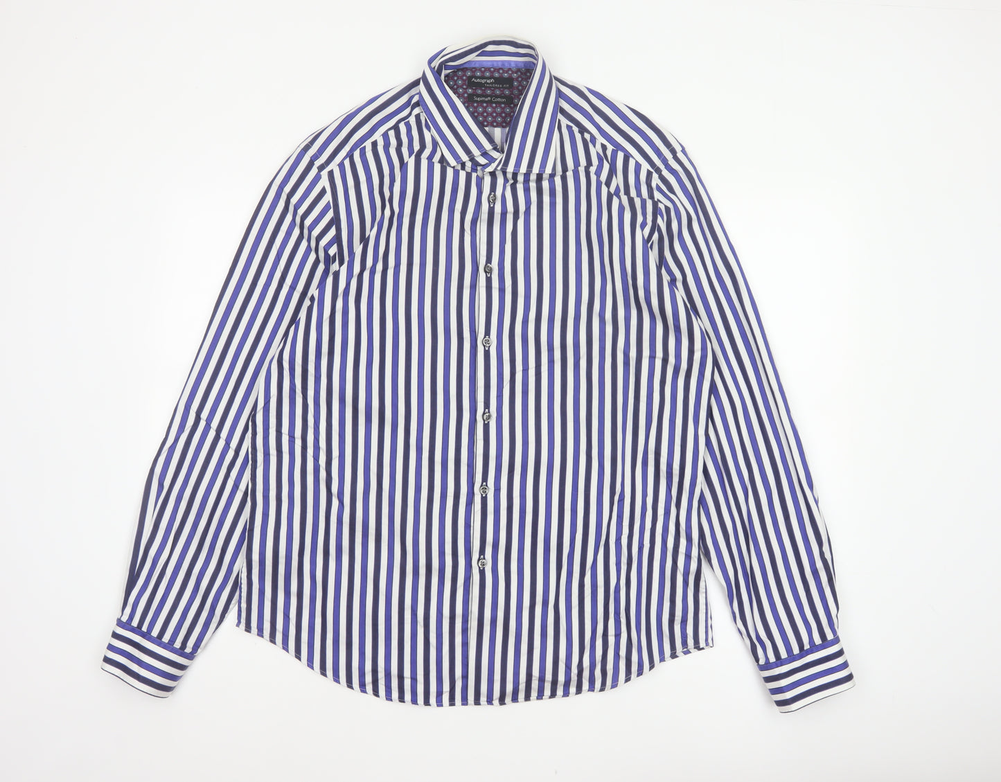 Marks & Spencer Men's Blue White Stripe XL Tailored Fit Cotton Shirt