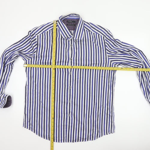 Marks & Spencer Men's Blue White Stripe XL Tailored Fit Cotton Shirt
