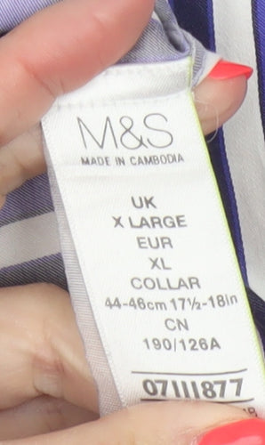 Marks & Spencer Men's Blue White Stripe XL Tailored Fit Cotton Shirt