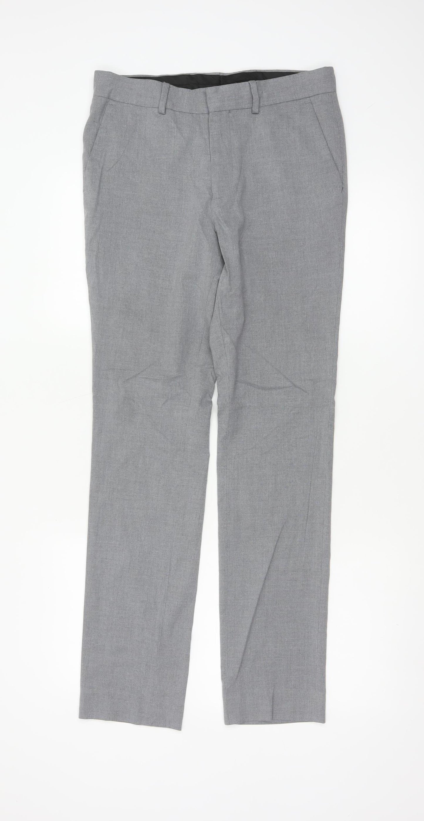 New Look Men’s Grey 30R Skinny Fit Dress Trousers Smart Formal