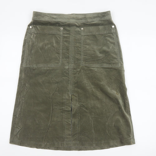 Marks and Spencer Women Green UK 14 A-Line Knee Length Cotton Skirt