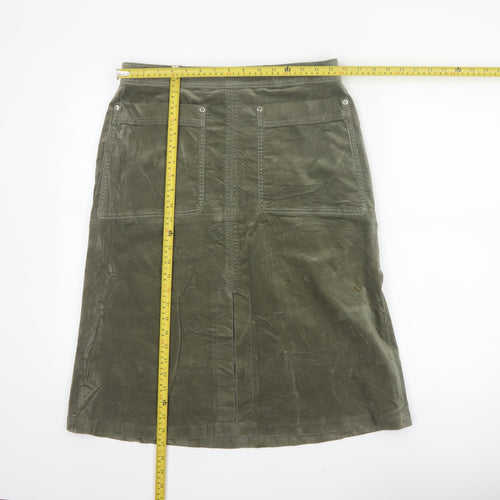 Marks and Spencer Women Green UK 14 A-Line Knee Length Cotton Skirt