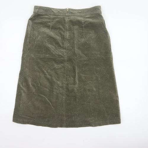 Marks and Spencer Women Green UK 14 A-Line Knee Length Cotton Skirt