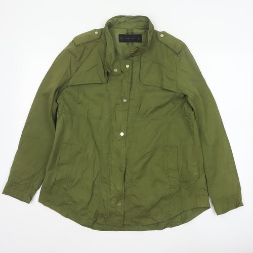 Zara Basic Women’s Green L Military Utility Jacket Zip Pockets