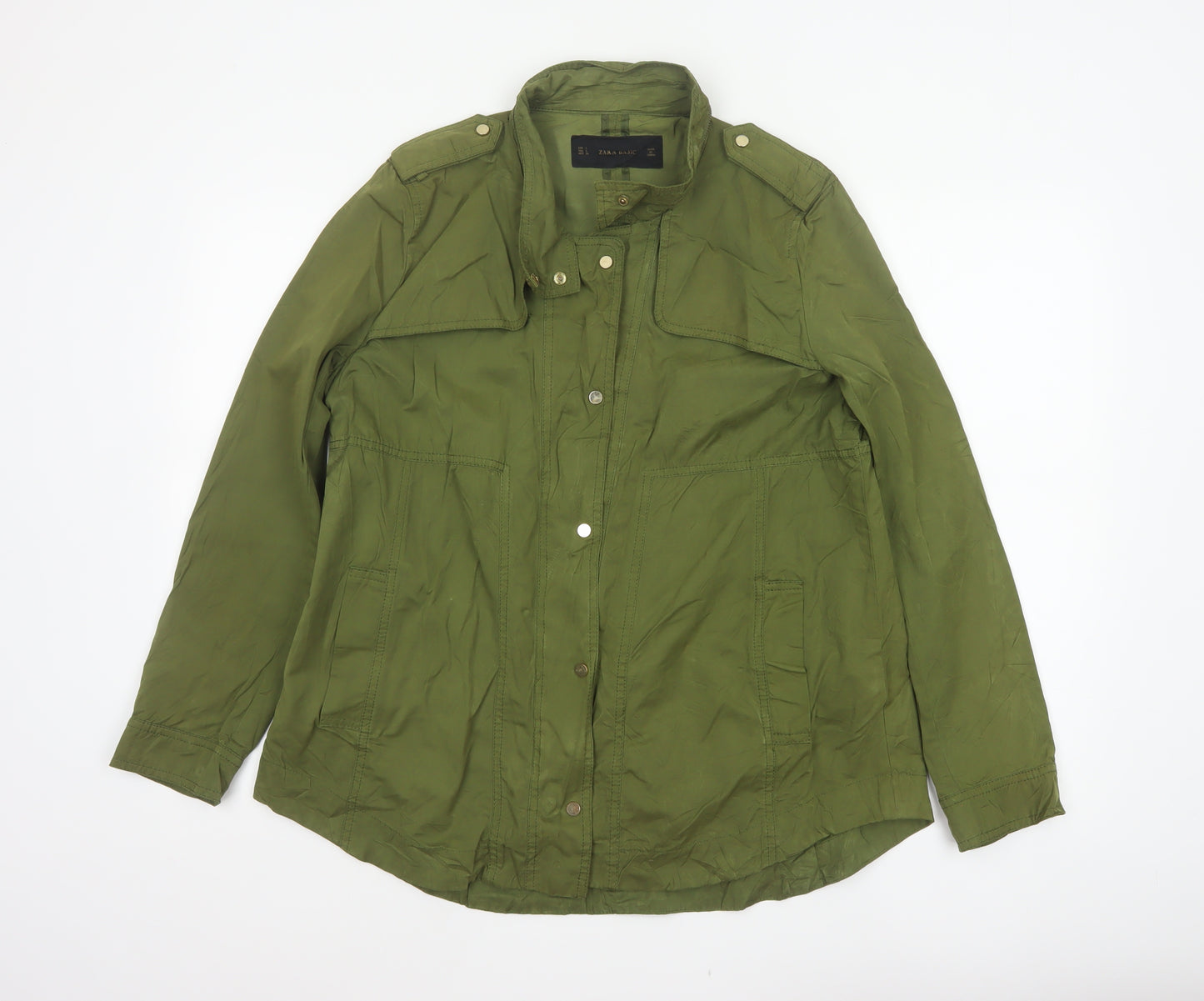 Zara Basic Women’s Green L Military Utility Jacket Zip Pockets