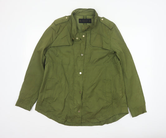 Zara Basic Women’s Green L Military Utility Jacket Zip Pockets