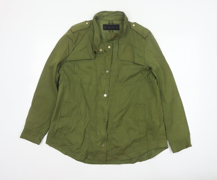 Zara Basic Women’s Green L Military Utility Jacket Zip Pockets