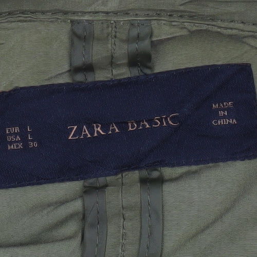 Zara Basic Women’s Green L Military Utility Jacket Zip Pockets