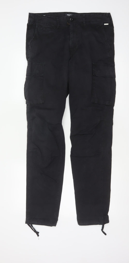 Jack & Jones Men’s Black 32/34 Cargo Trousers Regular Cotton Stretch