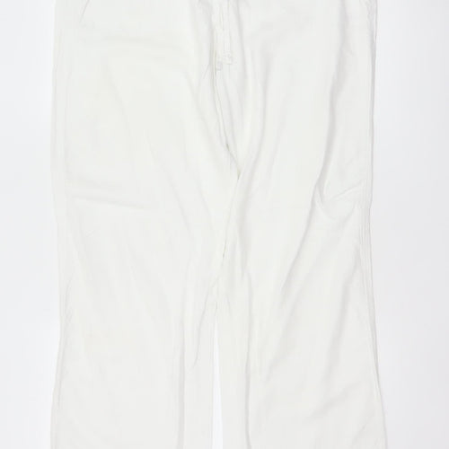 Marks and Spencer Women White UK 14 Long Wide-Leg Drawstring Trousers