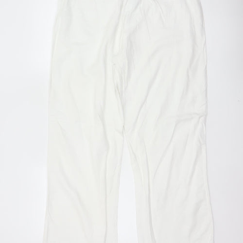 Marks and Spencer Women White UK 14 Long Wide-Leg Drawstring Trousers