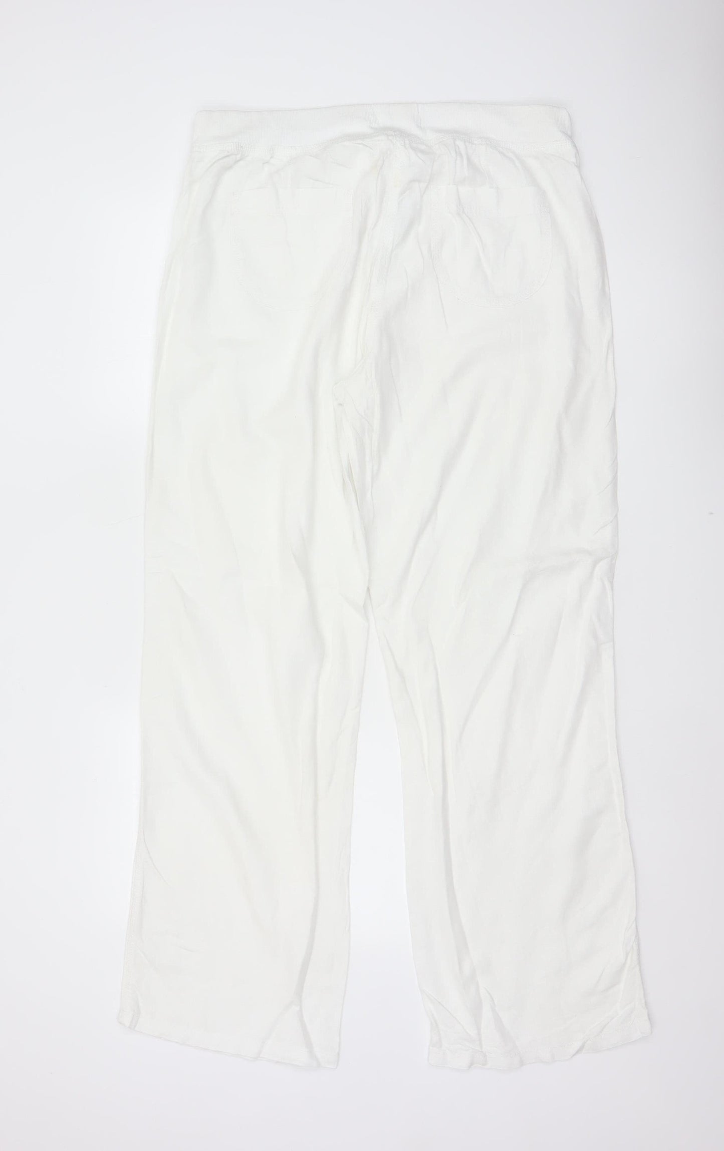 Marks and Spencer Women White UK 14 Long Wide-Leg Drawstring Trousers