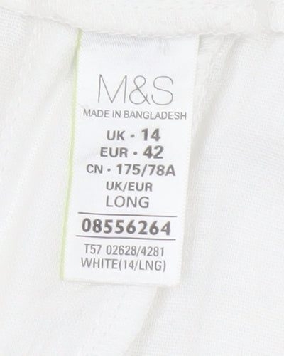 Marks and Spencer Women White UK 14 Long Wide-Leg Drawstring Trousers