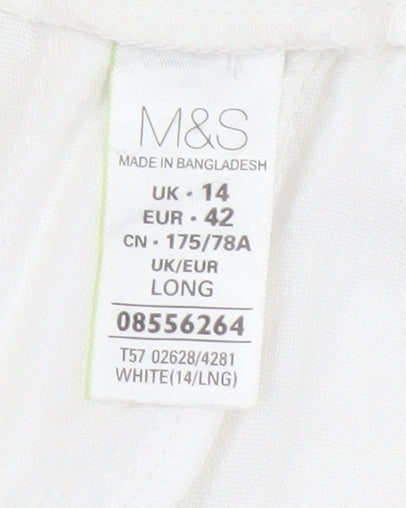 Marks and Spencer Women White UK 14 Long Wide-Leg Drawstring Trousers