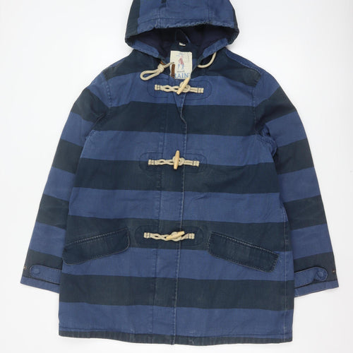 Seasalt Women’s Blue Striped Hooded Rain Coat UK 16 Toggle Long