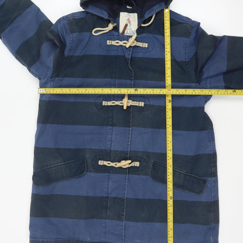 Seasalt Women’s Blue Striped Hooded Rain Coat UK 16 Toggle Long