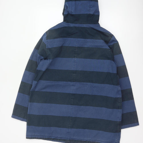 Seasalt Women’s Blue Striped Hooded Rain Coat UK 16 Toggle Long