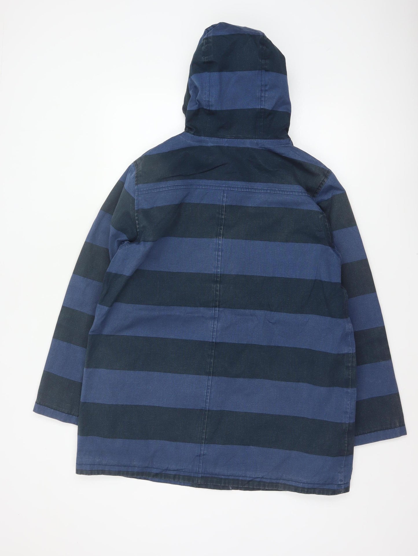 Seasalt Women’s Blue Striped Hooded Rain Coat UK 16 Toggle Long