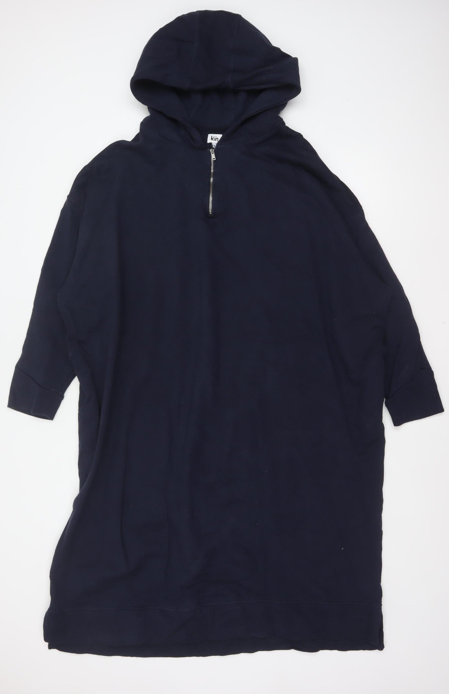 Kin Women Navy XL Hooded Jumper Dress 100% Cotton Zip