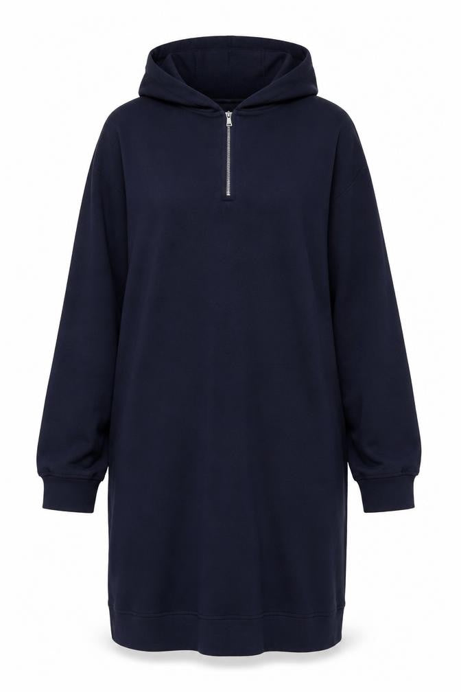 Kin Women Navy XL Hooded Jumper Dress 100% Cotton Zip
