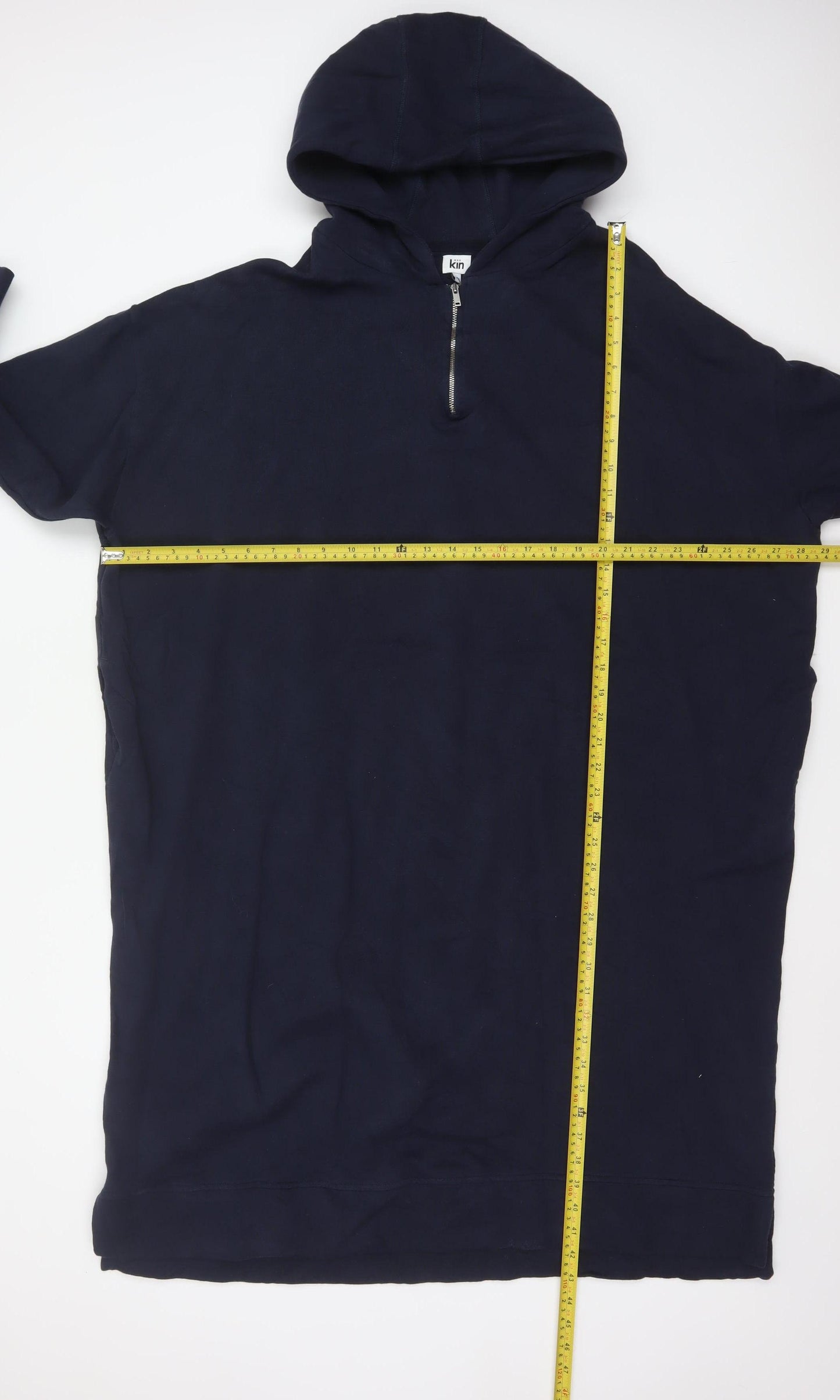 Kin Women Navy XL Hooded Jumper Dress 100% Cotton Zip
