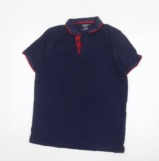 Mountain Warehouse Men’s Blue L Organic Cotton Contrast Trim Polo