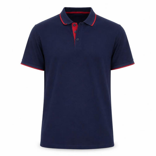 Mountain Warehouse Men’s Blue L Organic Cotton Contrast Trim Polo