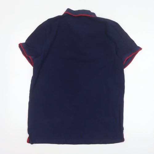 Mountain Warehouse Men’s Blue L Organic Cotton Contrast Trim Polo