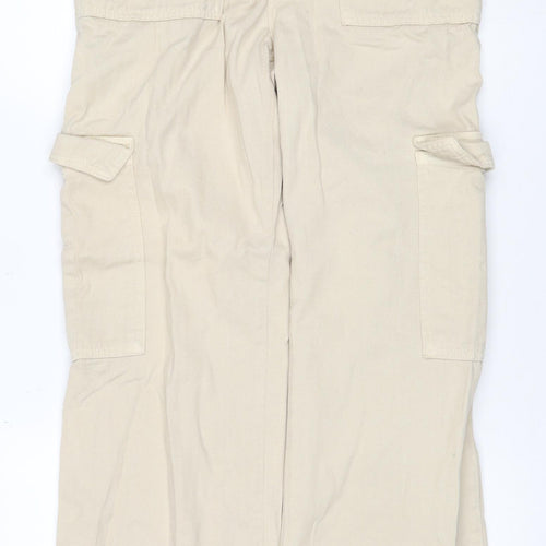 Boohoo Women Beige UK 10 Cotton Cargo Straight Leg Belted Trousers