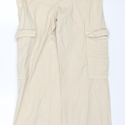 Boohoo Women Beige UK 10 Cotton Cargo Straight Leg Belted Trousers