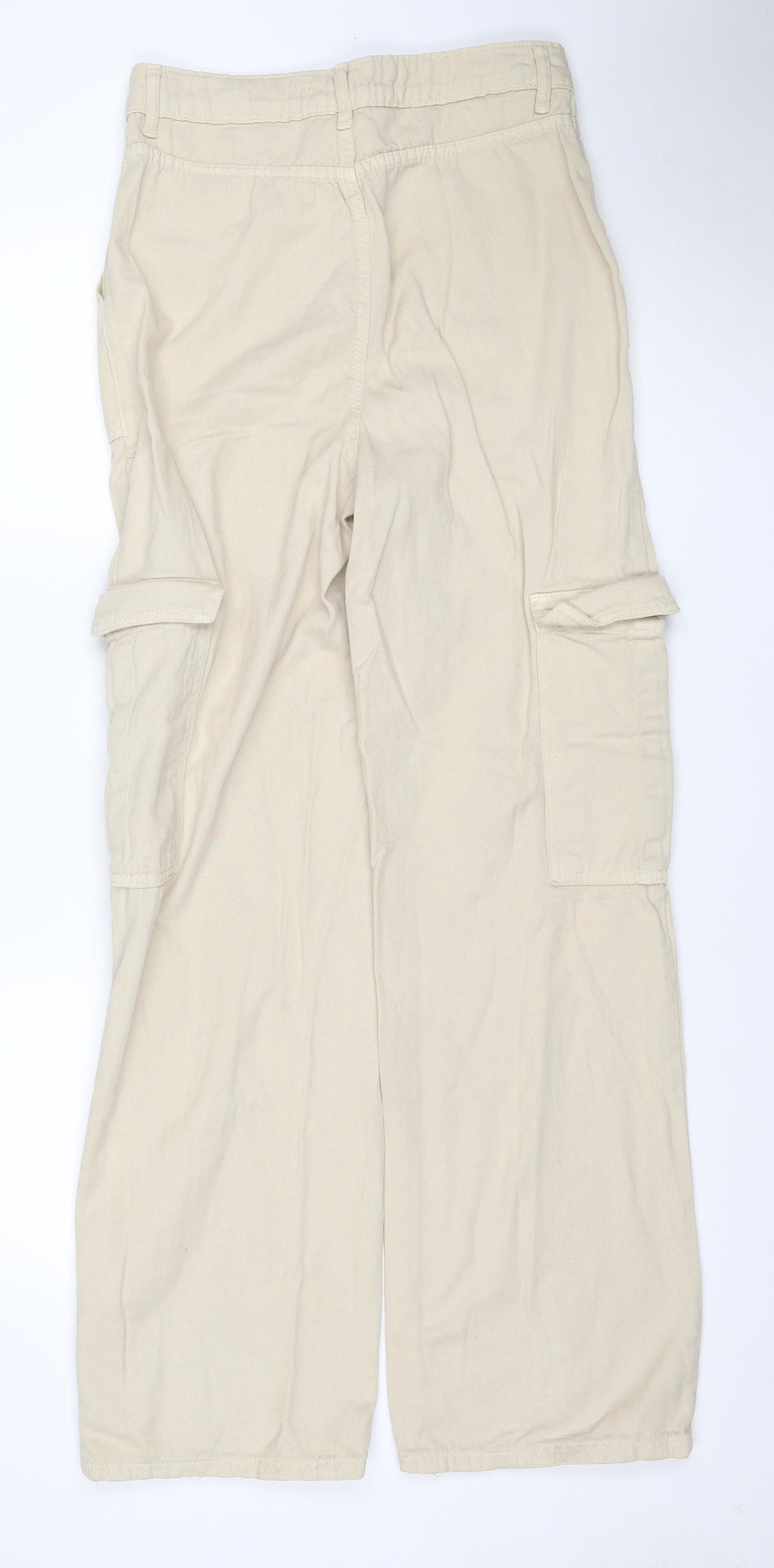 Boohoo Women Beige UK 10 Cotton Cargo Straight Leg Belted Trousers