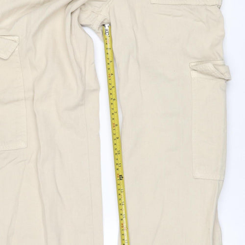 Boohoo Women Beige UK 10 Cotton Cargo Straight Leg Belted Trousers