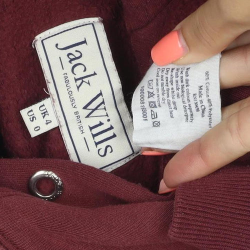 Jack Wills Women's Red UK 4 Pullover Hoodie Logo Pocket