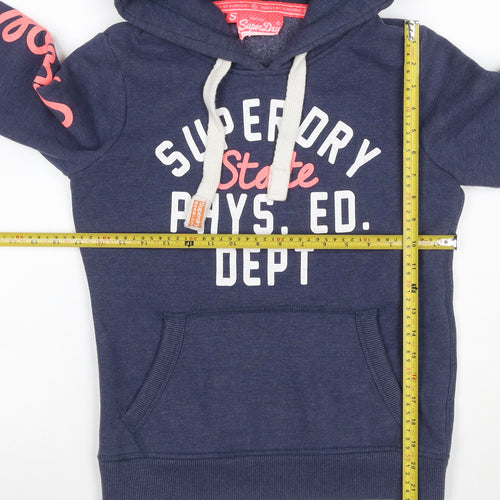 Superdry Women’s Blue S Pullover Hoodie Graphic Logo Pocket