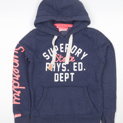 Superdry Women’s Blue S Pullover Hoodie Graphic Logo Pocket