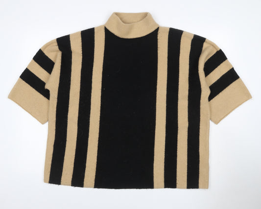 Wellis Women’s Beige Black Striped Roll Neck Short Sleeve Jumper S