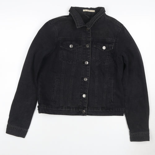 George Women’s Black Denim Jacket UK 10 Collared Button Up