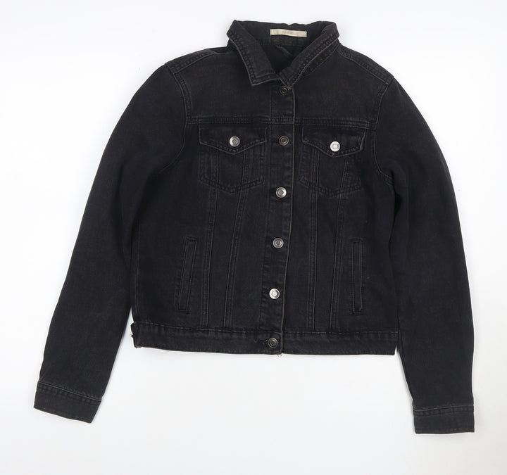 George Women’s Black Denim Jacket UK 10 Collared Button Up