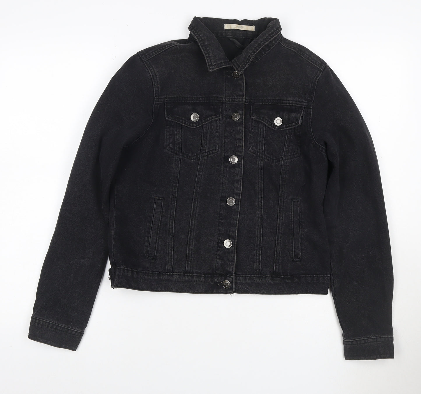 George Women’s Black Denim Jacket UK 10 Collared Button Up