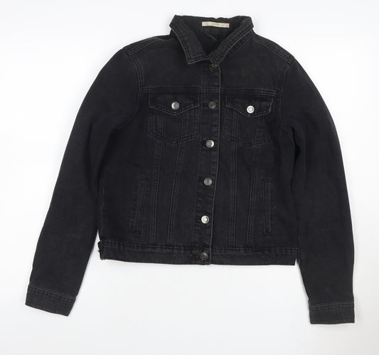 George Women’s Black Denim Jacket UK 10 Collared Button Up