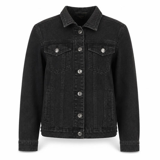 George Women’s Black Denim Jacket UK 10 Collared Button Up