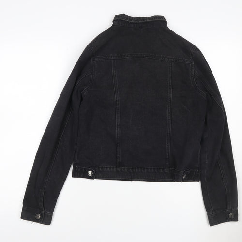 George Women’s Black Denim Jacket UK 10 Collared Button Up