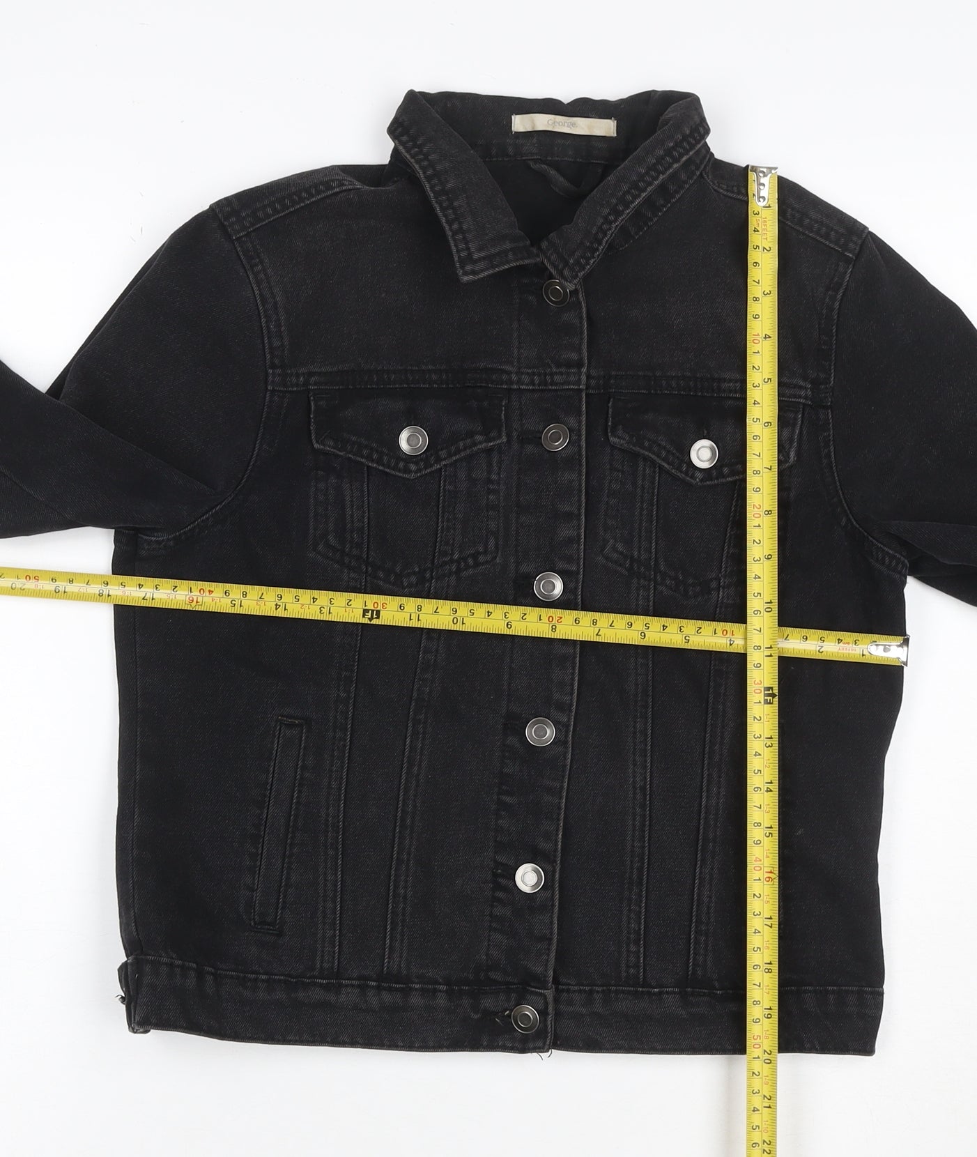 George Women’s Black Denim Jacket UK 10 Collared Button Up